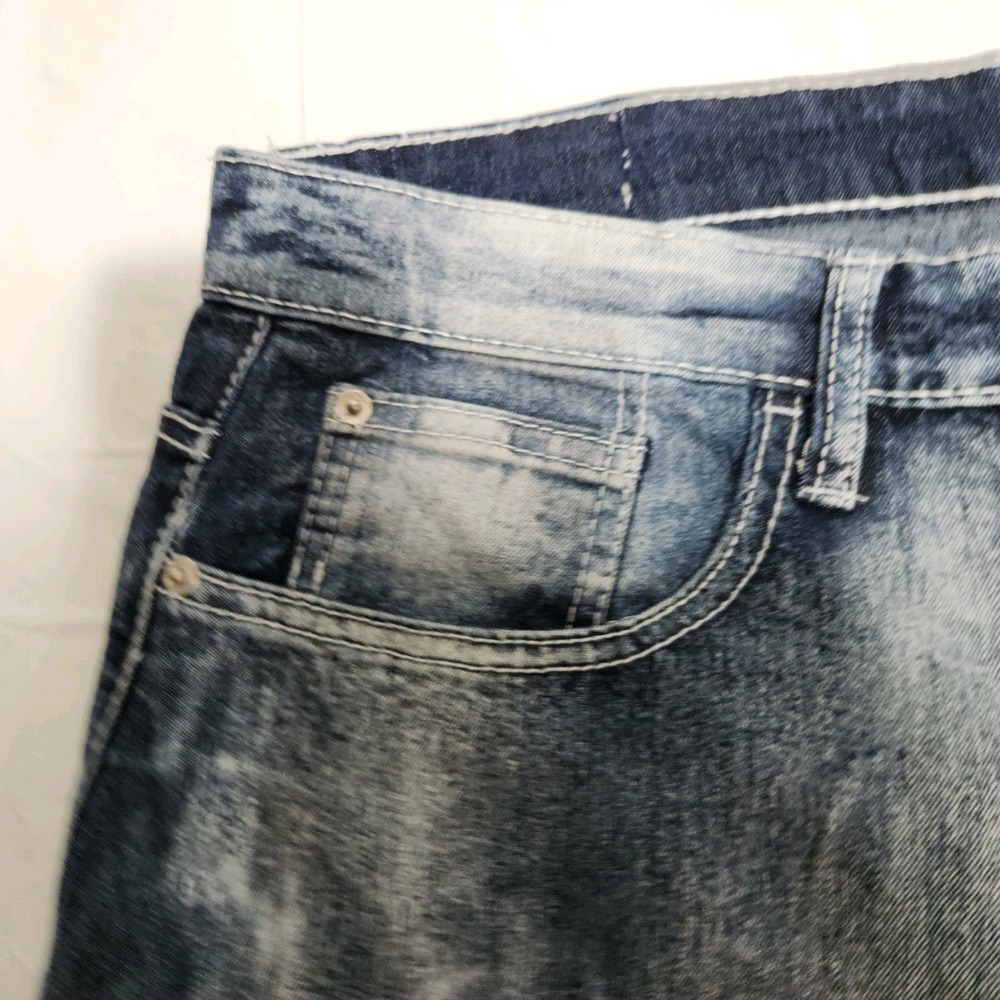 Southpole Mens Denim Shorts 36 Slim Stretch Streetwear Grunge Ribbed Faded Jeans - Picture 3 of 9